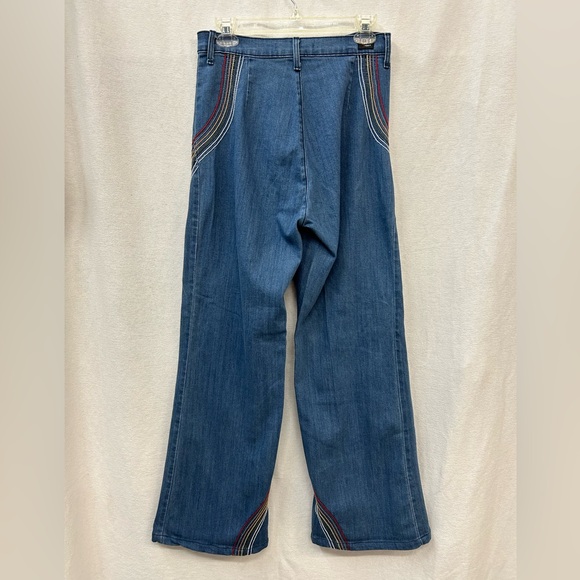 Angry Rabbit High Waisted Wide Leg Jeans Embroidered Rainbow - Picture 6 of 12